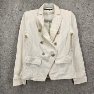 Dictionary Womens Ivory Cotton Double Breasted Blazer Crest Buttons Small‎ 4/6